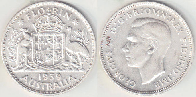 1939 Australia silver Florin (aVF) A001135